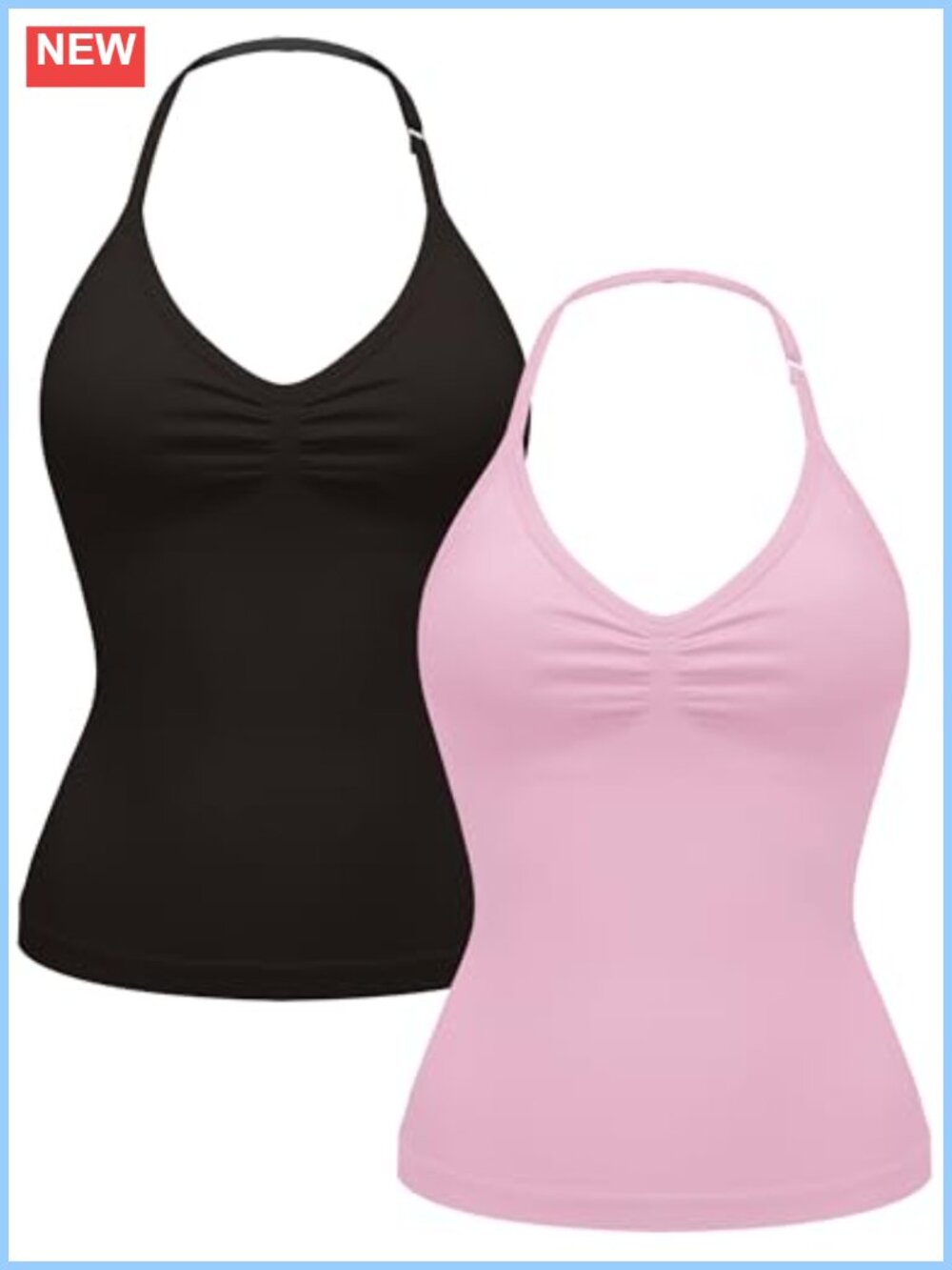 Halter Workout Tank Top V Neck Backless Strappy Padded Seamless Stretchy
